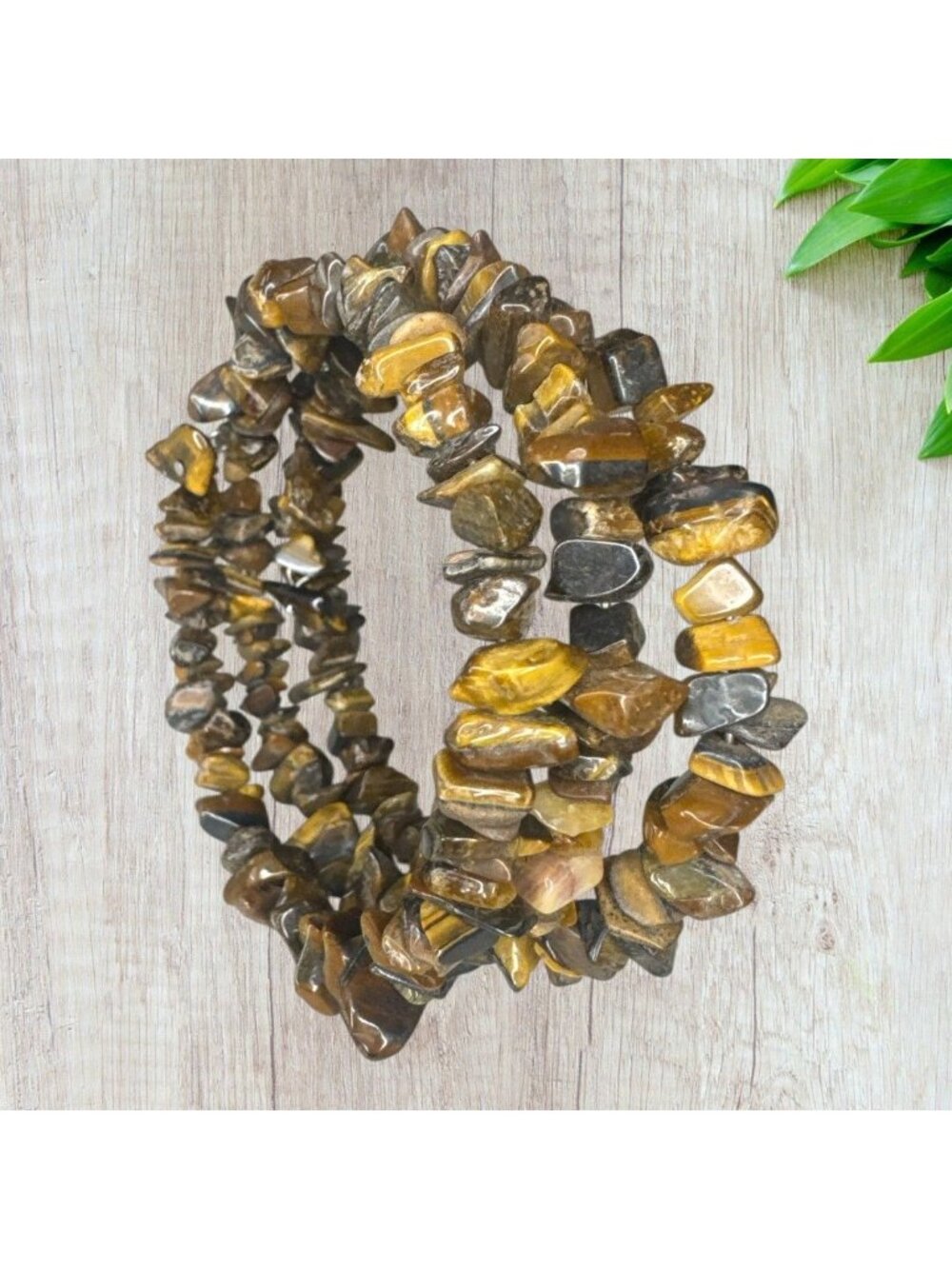 Natural Tigerโs Eye Chip Stretch Bracelet โ Golden Brown Gemstone Chips